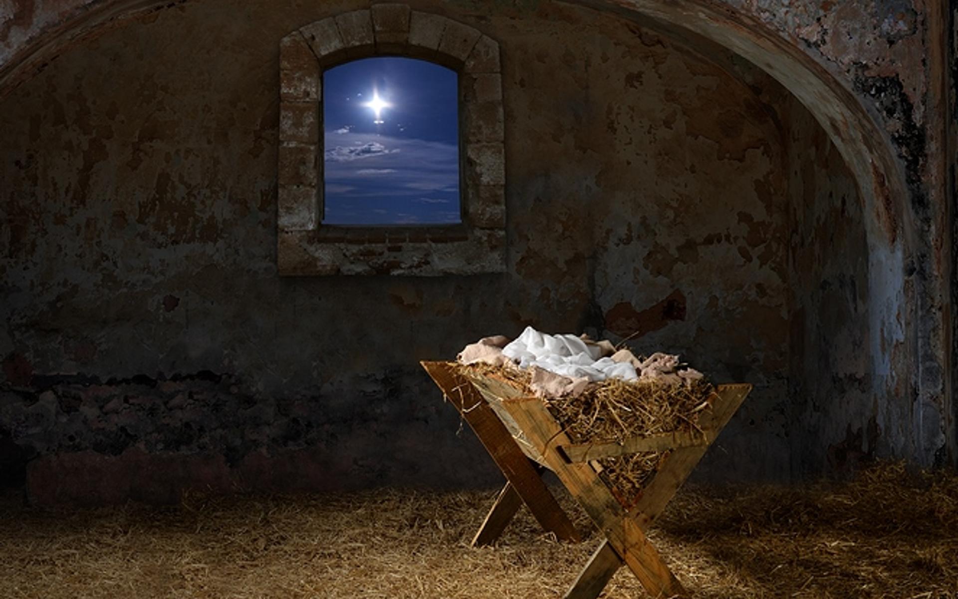 Die Krippe und der Stern von Bethlehem.