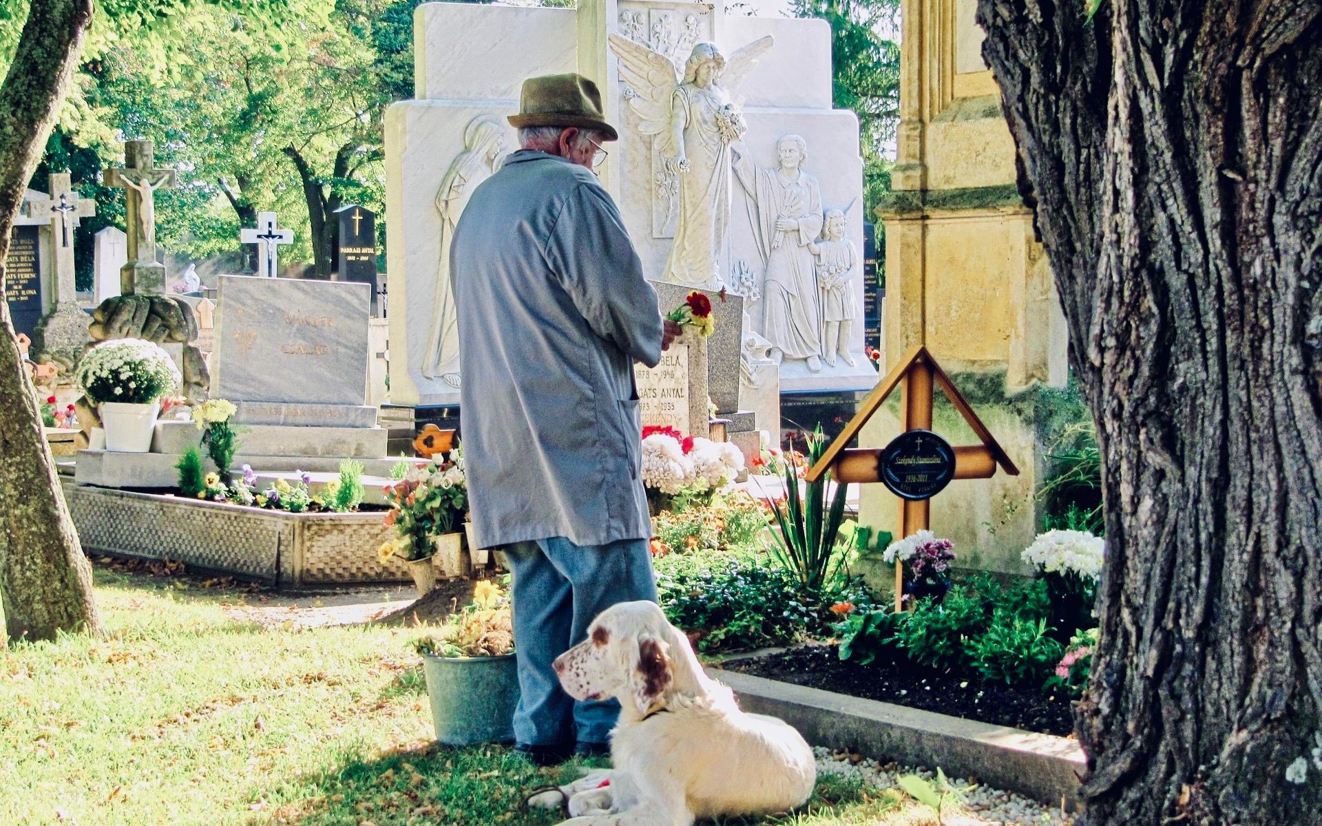 Ein alter Mann auf einem Friedhof