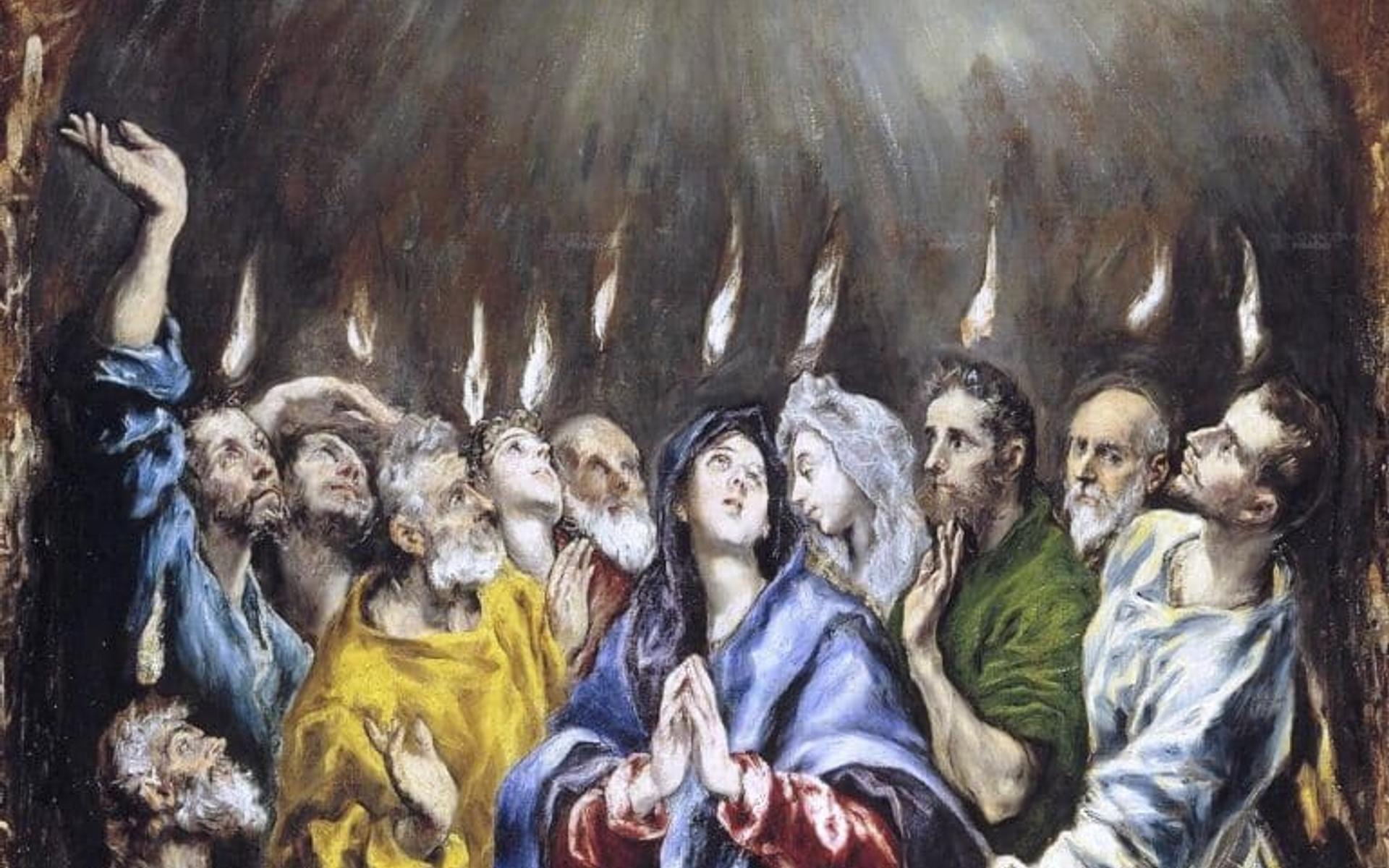 El Greco, Pfingsten, Öl auf Leinwand, um 1600. Der Heilige Geist wird durch die Flammen dargestellt